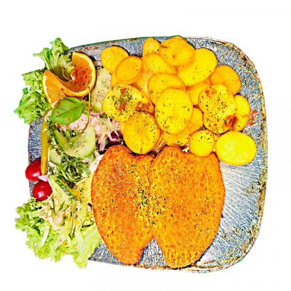 Hähnchenschnitzel Teller online | Hausgemacht & Goldgelb