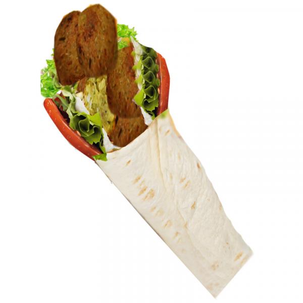 Dürüm Teigrolle mit Falafel, Salat und Soßen