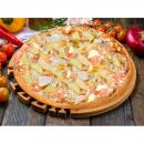 Pizza Europa Belegt mit Schinken, feinen Kartoffelscheiben, Frischkäse und Sauce Hollandaise